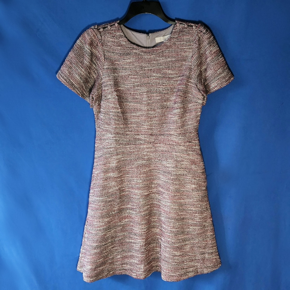 Loft Boucle Fabric A-Line Dress Chic Textured Bouclé Fabric Short Sleeves